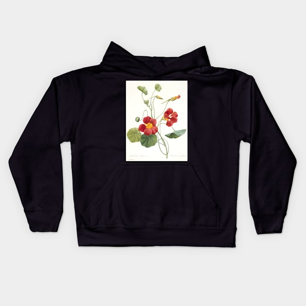 Tropaeolum majus (Garden Nasturtium) by Pierre-Joseph Redoute Kids Hoodie by Classic Art Stall